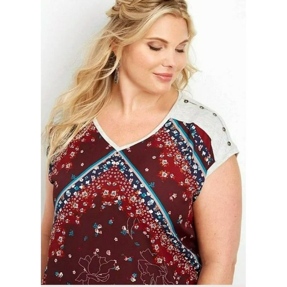 Maurices Women's Floral Multi-Print Sleeveless V-Neck Top Heather Gray/Red Large - Picture 3 of 12